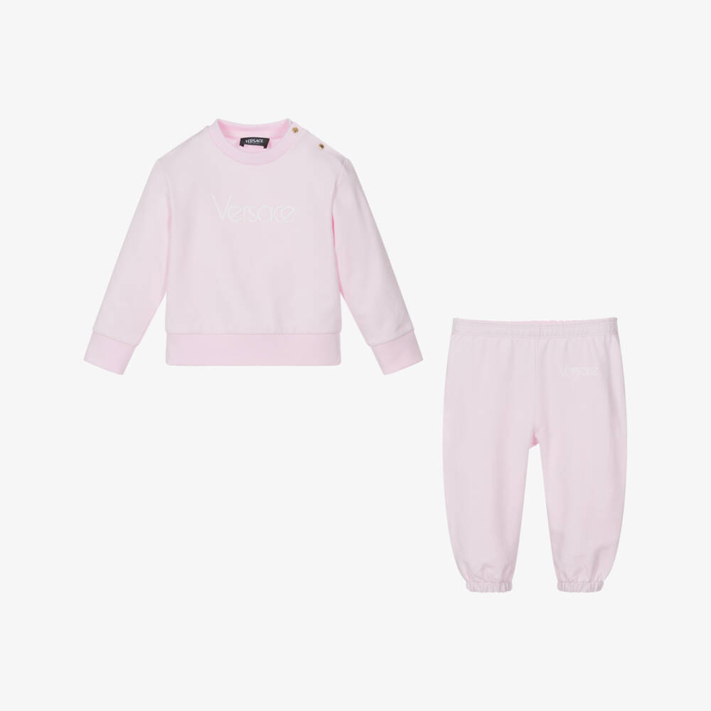 Versace-Girls Embroidered Pink Jersey Set | Childrensalon Outlet