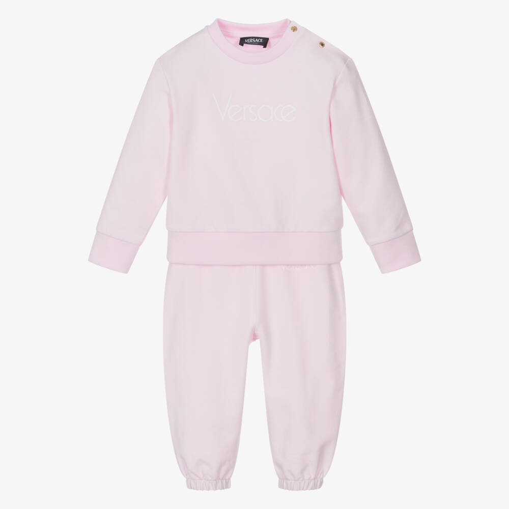 Versace-Комплект из розового трикотажа с вышивкой для девочек | Childrensalon Outlet