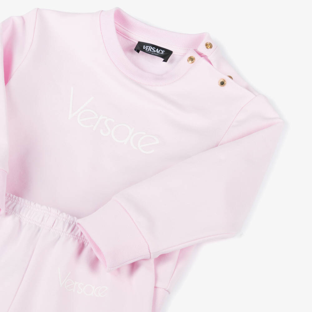 Versace-Girls Embroidered Pink Jersey Set | Childrensalon Outlet