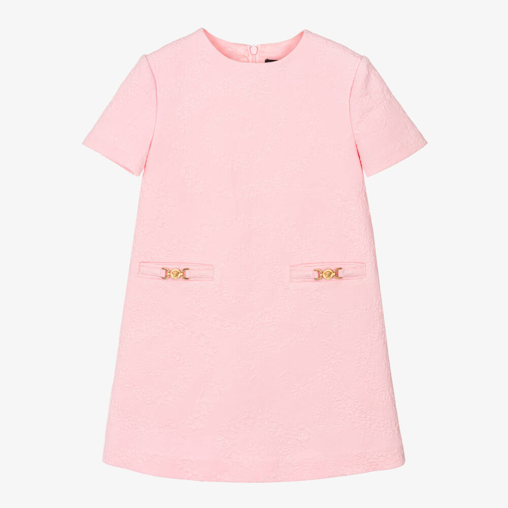 Versace-Girls Floral Baroque-Jacquard Pink Dress | Childrensalon Outlet