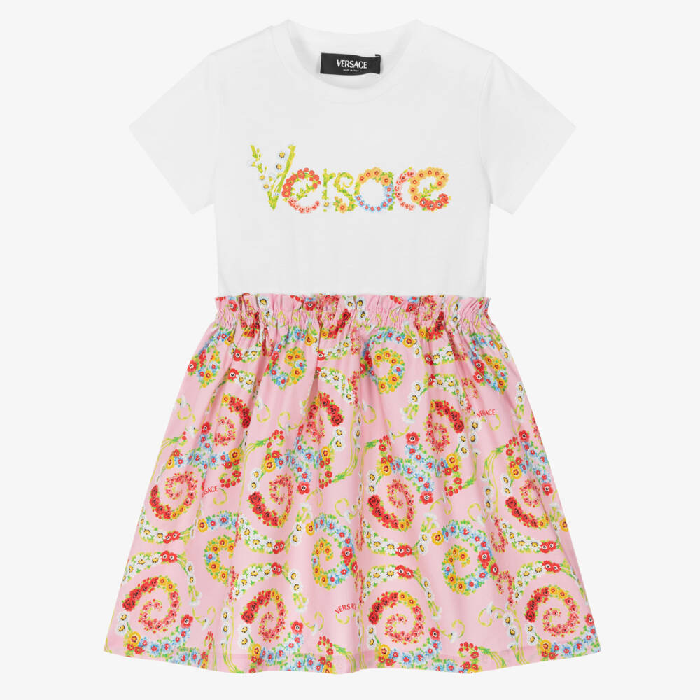 Versace-Girls Floral Pink & White Dress | Childrensalon Outlet