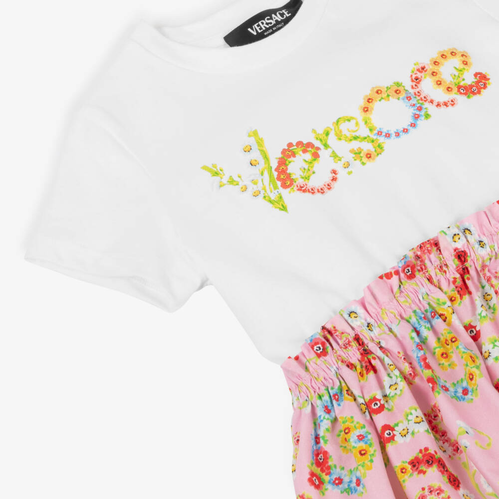 Versace-Girls Floral Pink & White Dress | Childrensalon Outlet