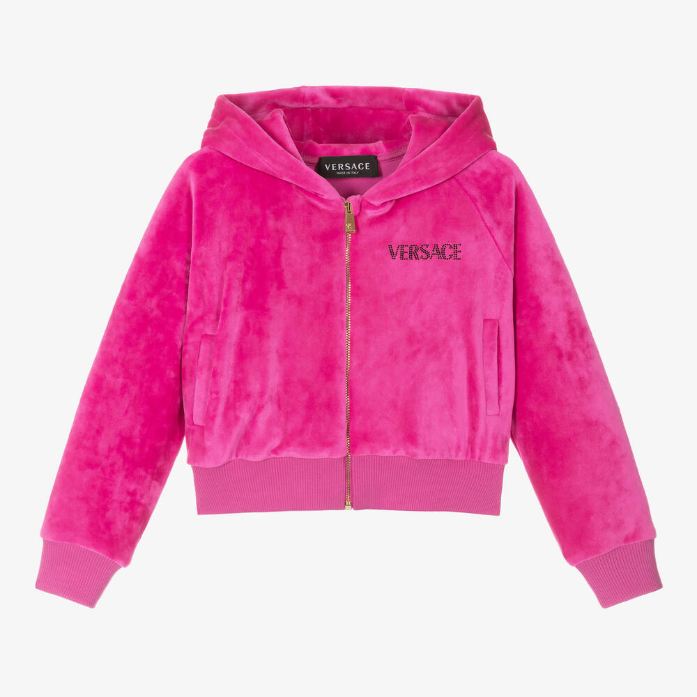 Versace - Girls Fuchsia Pink Velour Zip-Up Top | Childrensalon