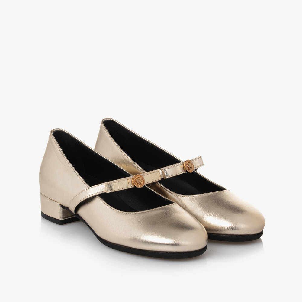 Versace-Girls Gilded Leather Dress Heels | Childrensalon Outlet