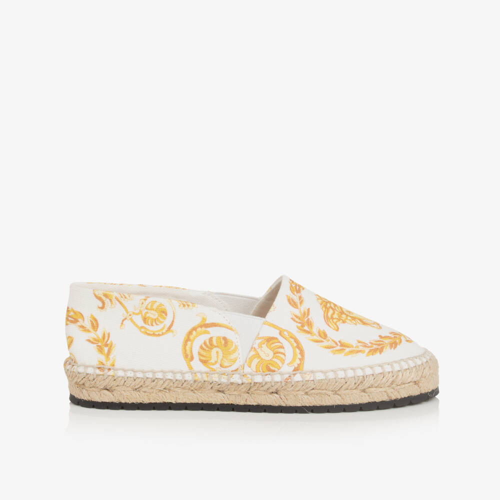 Versace-Girls Glamorous White & Gold Espadrilles | Childrensalon Outlet