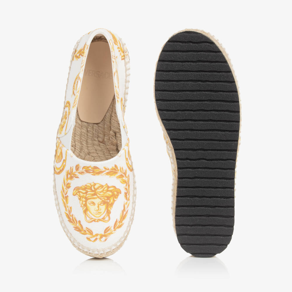 Versace-Girls Glamorous White & Gold Espadrilles | Childrensalon Outlet