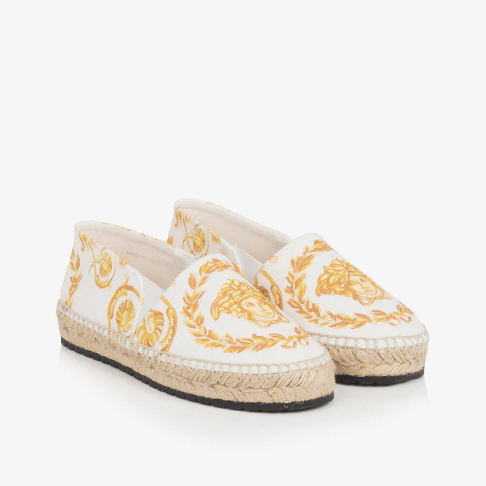 Versace-Girls Glamorous White & Gold Espadrilles | Childrensalon Outlet