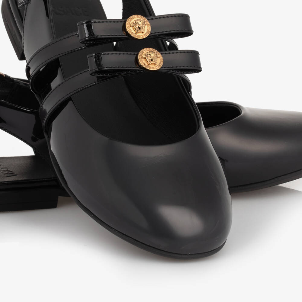 Versace-Girls Glossy Black Bar Shoes | Childrensalon Outlet