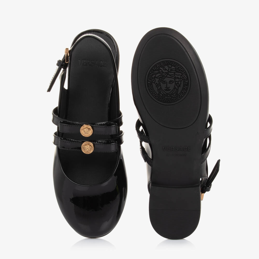 Versace-Girls Glossy Black Bar Shoes | Childrensalon Outlet