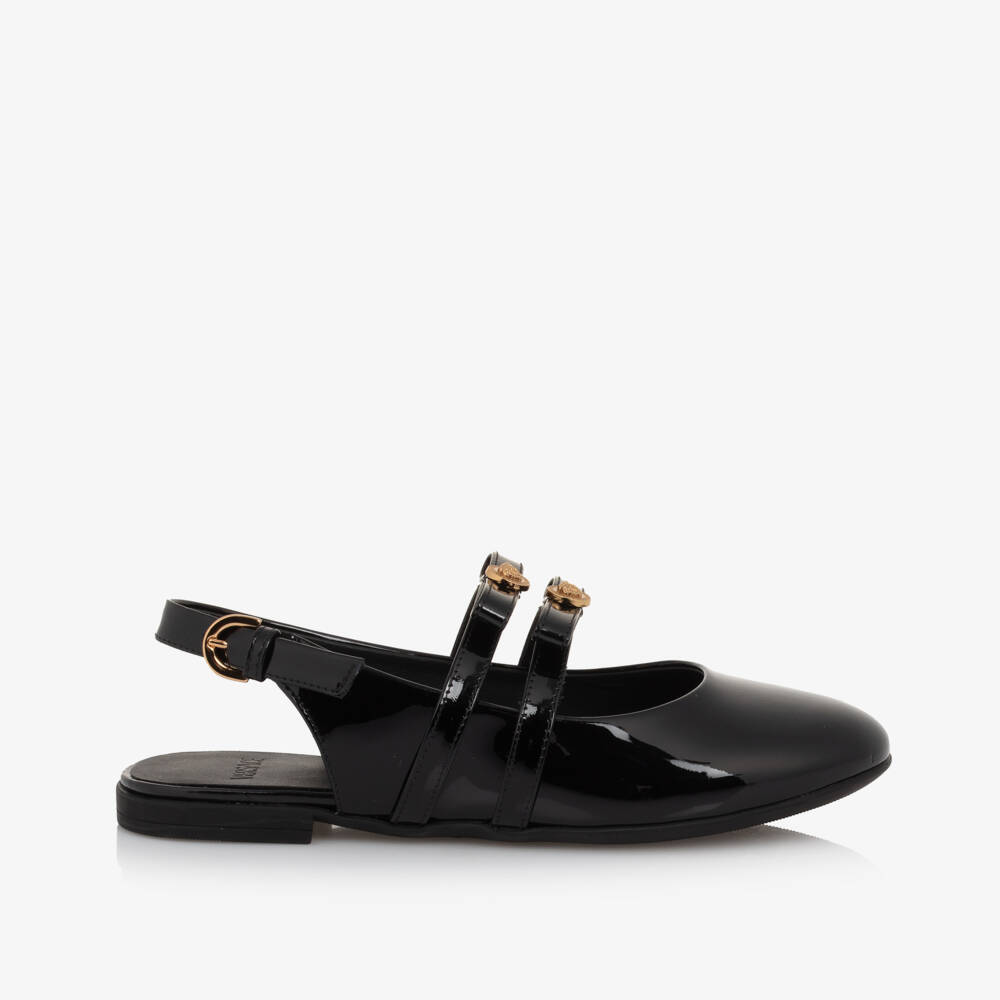 Versace-Girls Glossy Black Bar Shoes | Childrensalon Outlet