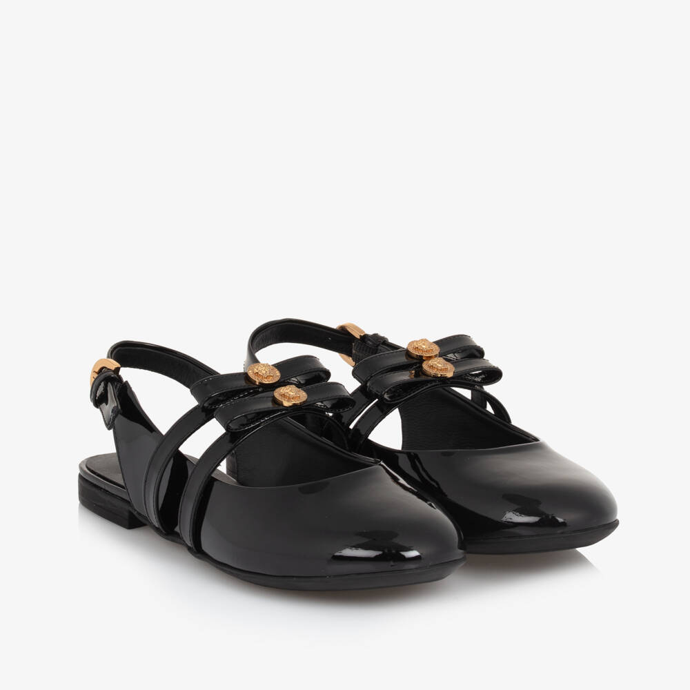 Versace-Girls Glossy Black Bar Shoes | Childrensalon Outlet