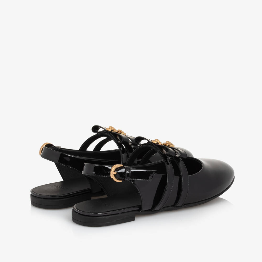 Versace-Girls Glossy Black Bar Shoes | Childrensalon Outlet