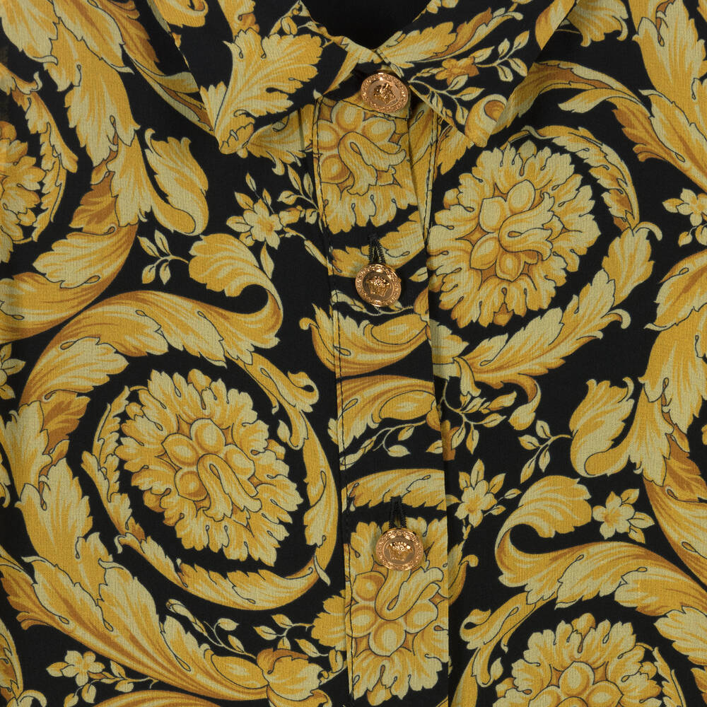 Versace-Золотистое платье-рубашка Barocco из шелкового шифона для девочек | Childrensalon Outlet