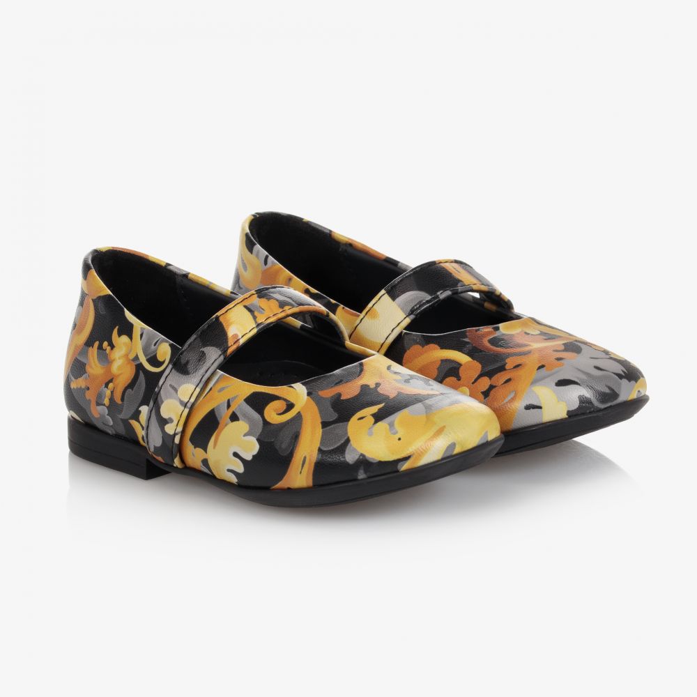 Versace - Girls Gold Barocco Shoes | Childrensalon