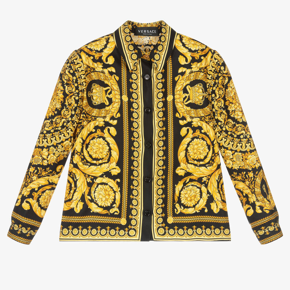Versace - Золотистая шелковая блузка с принтом Barocco | Childrensalon