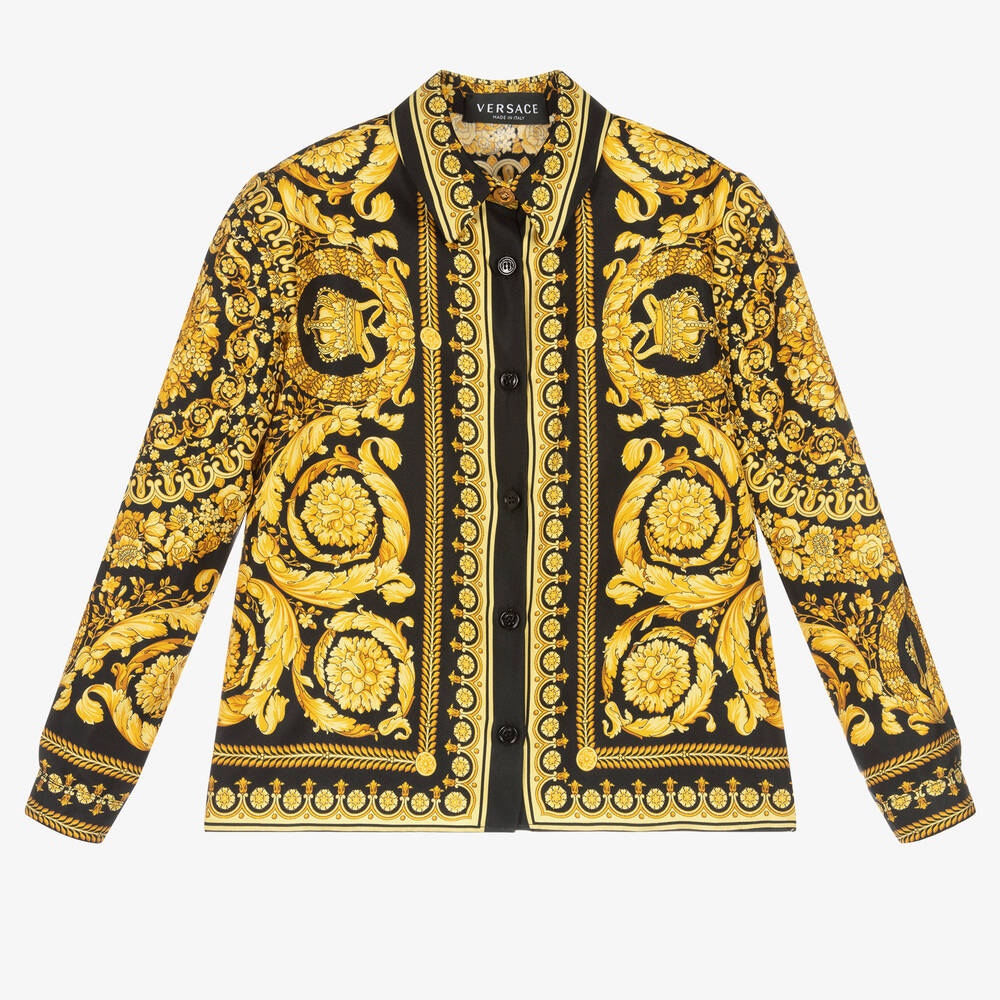 Versace - Girls Gold Barocco Silk Blouse | Childrensalon