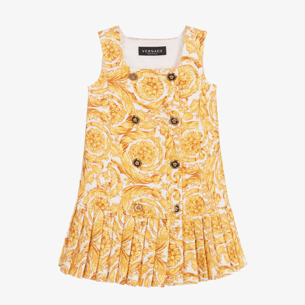 Versace - Robe dorée en tweed Barocco fille | Childrensalon