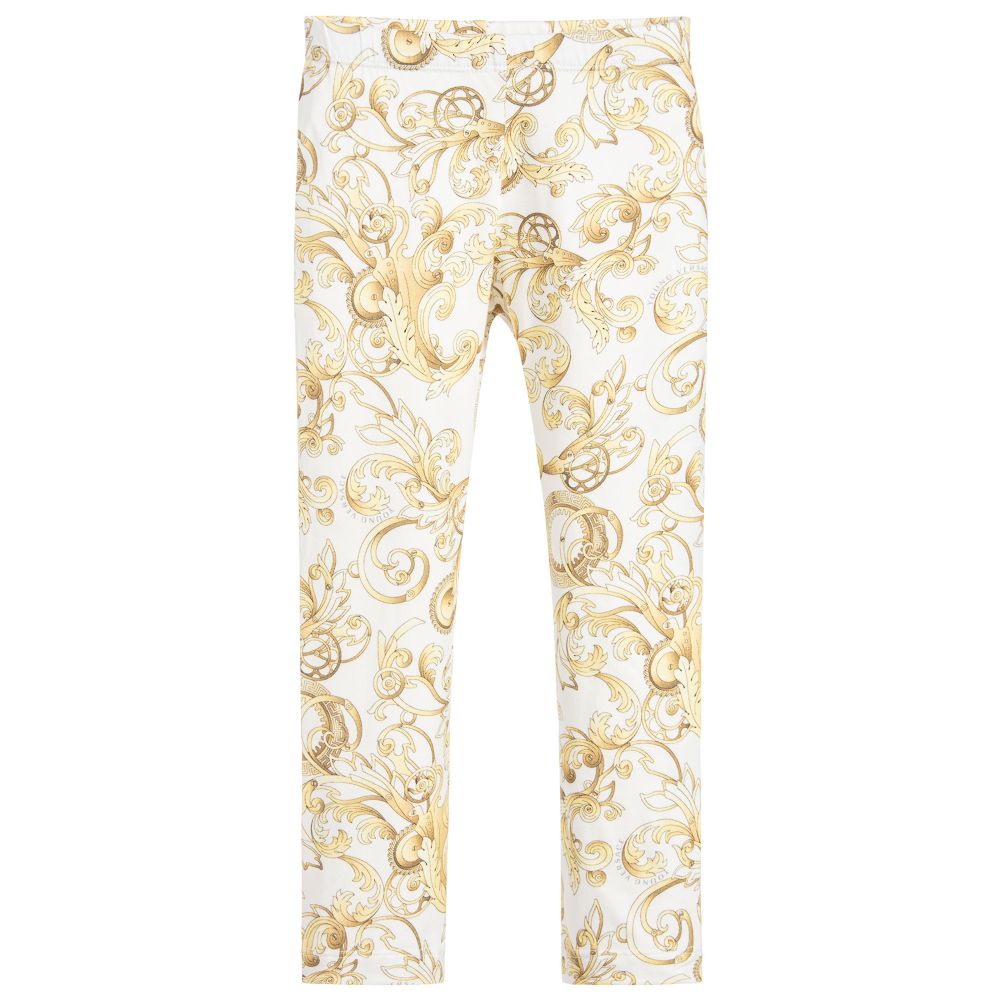 Versace - Girls Gold Baroque Leggings | Childrensalon