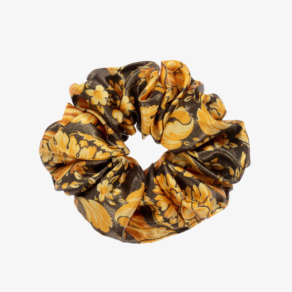 Versace - Girls Gold & Black Barocco Hair Scrunchie | Childrensalon