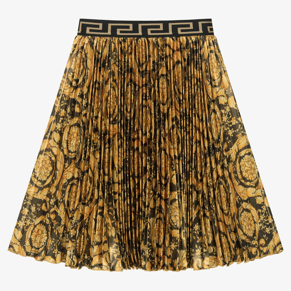 Versace - Girls Gold & Black Satin Barocco Skirt | Childrensalon