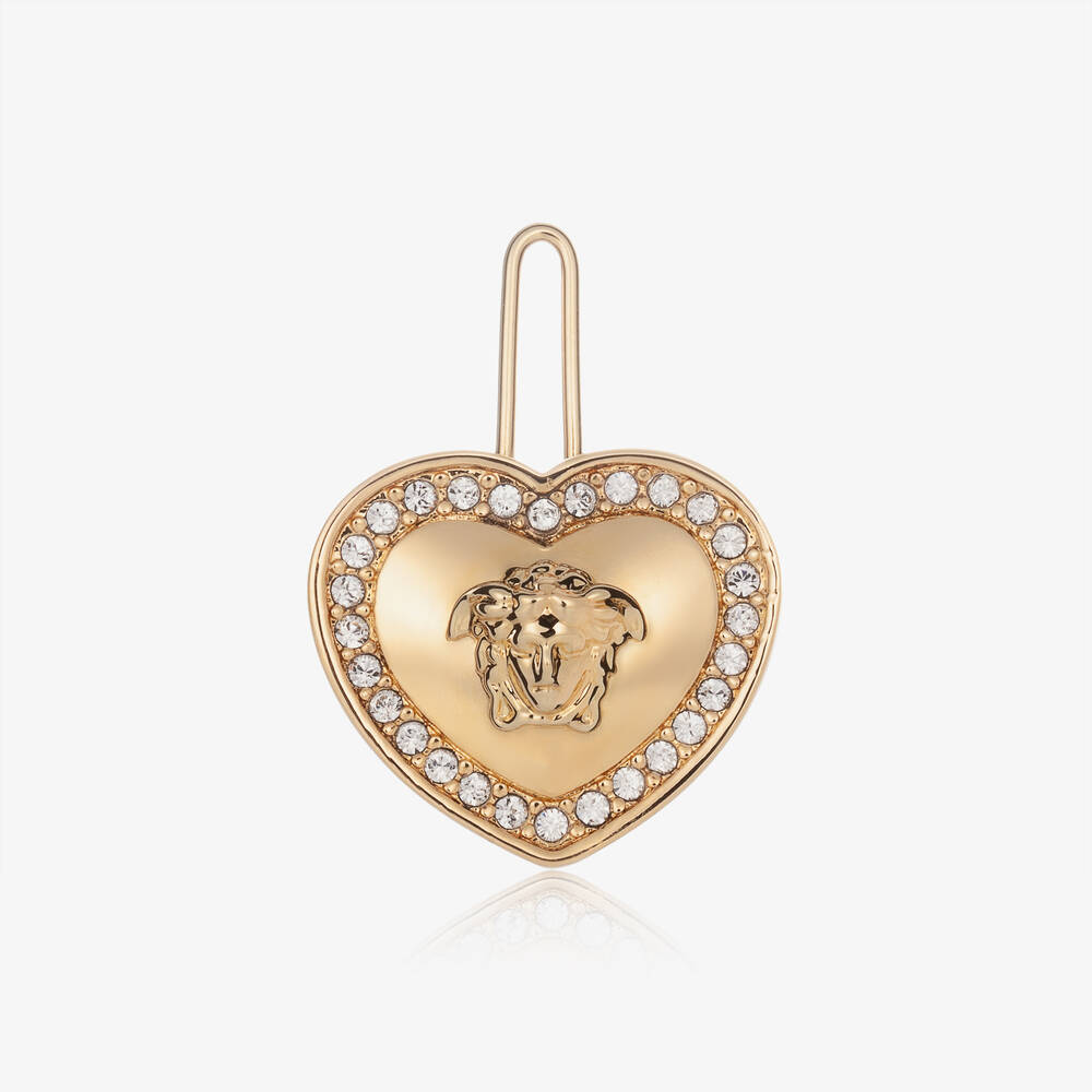 Versace - Girls Gold Heart Medusa Hair Clip (3cm) | Childrensalon