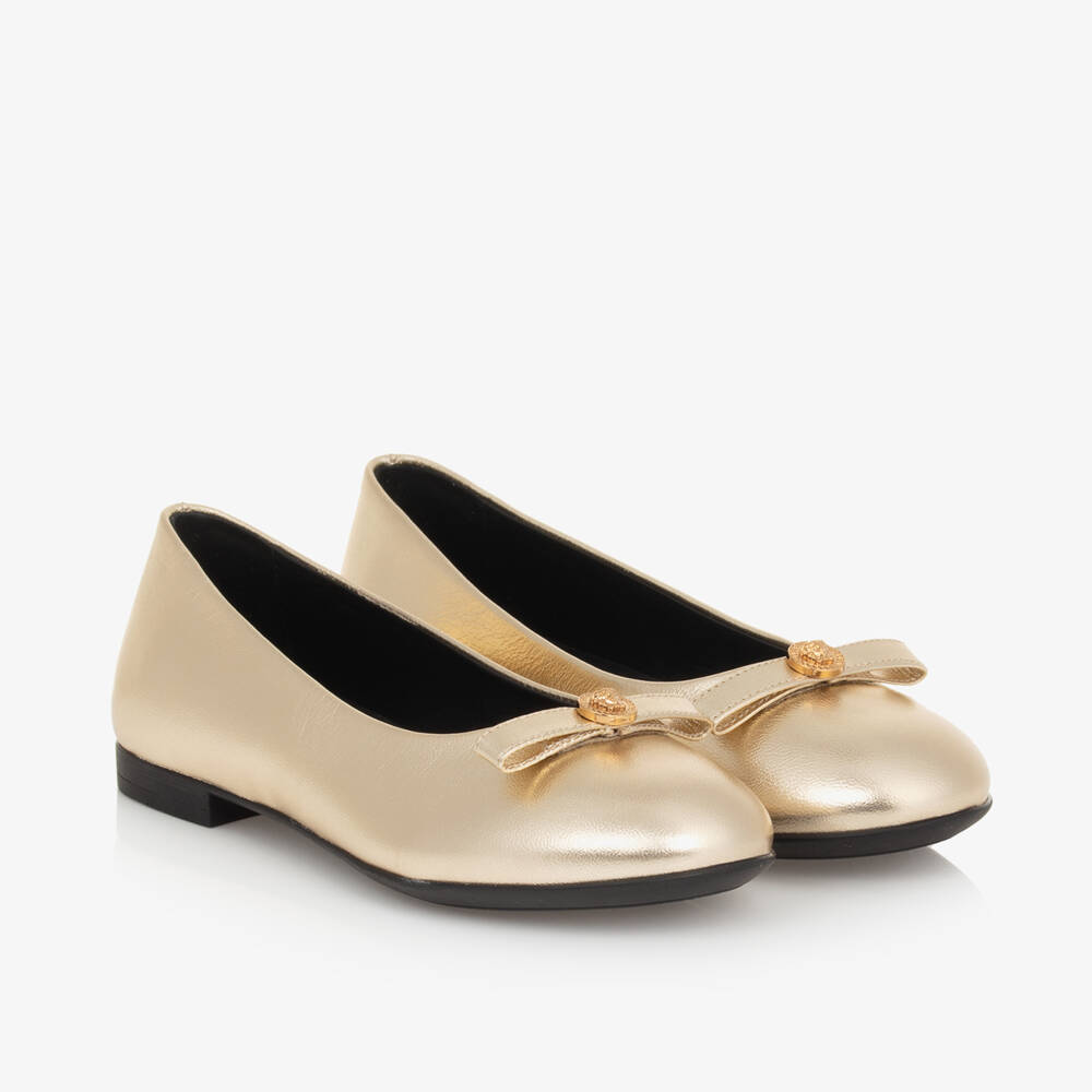 Versace-Girls Gold Leather Ballerina Flats | Childrensalon Outlet
