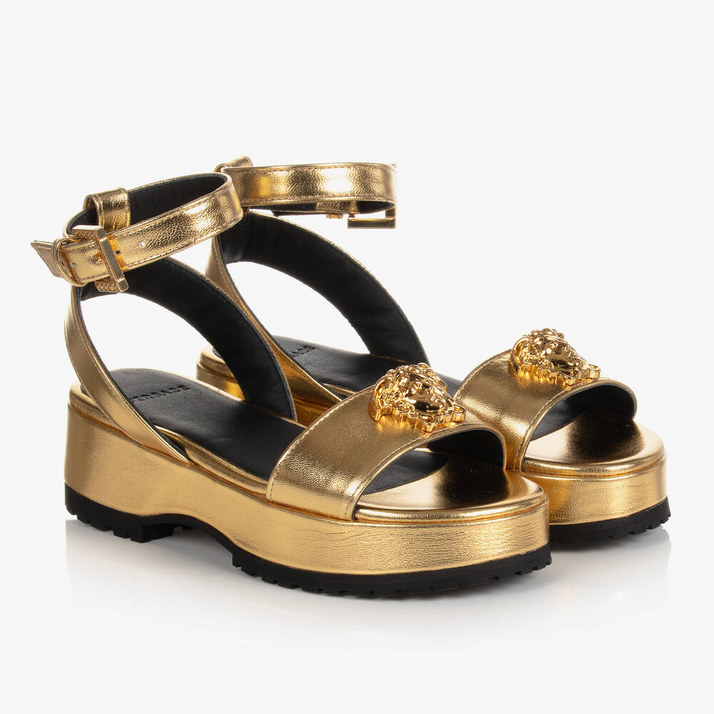 Versace - Sandales dorées en cuir fille | Childrensalon
