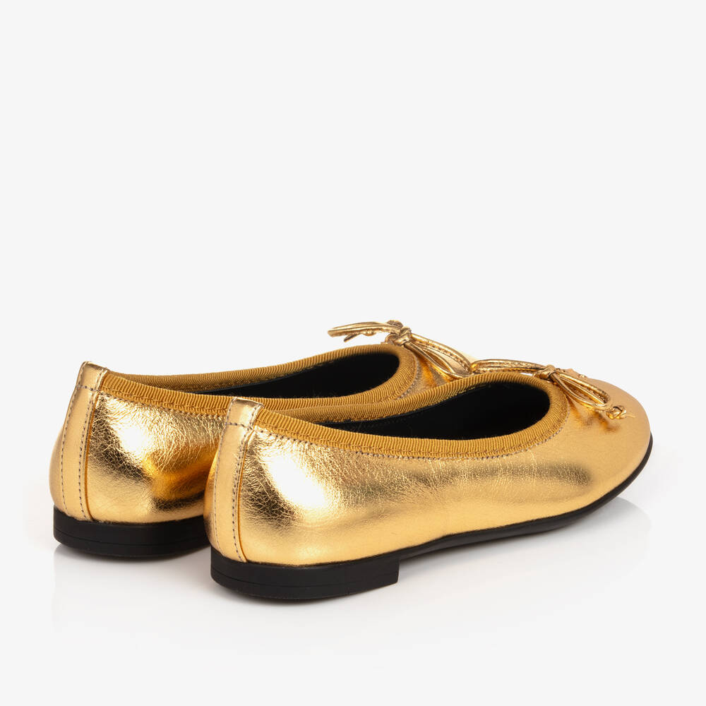 Versace-Girls Gold Medusa Leather Ballerinas | Childrensalon Outlet