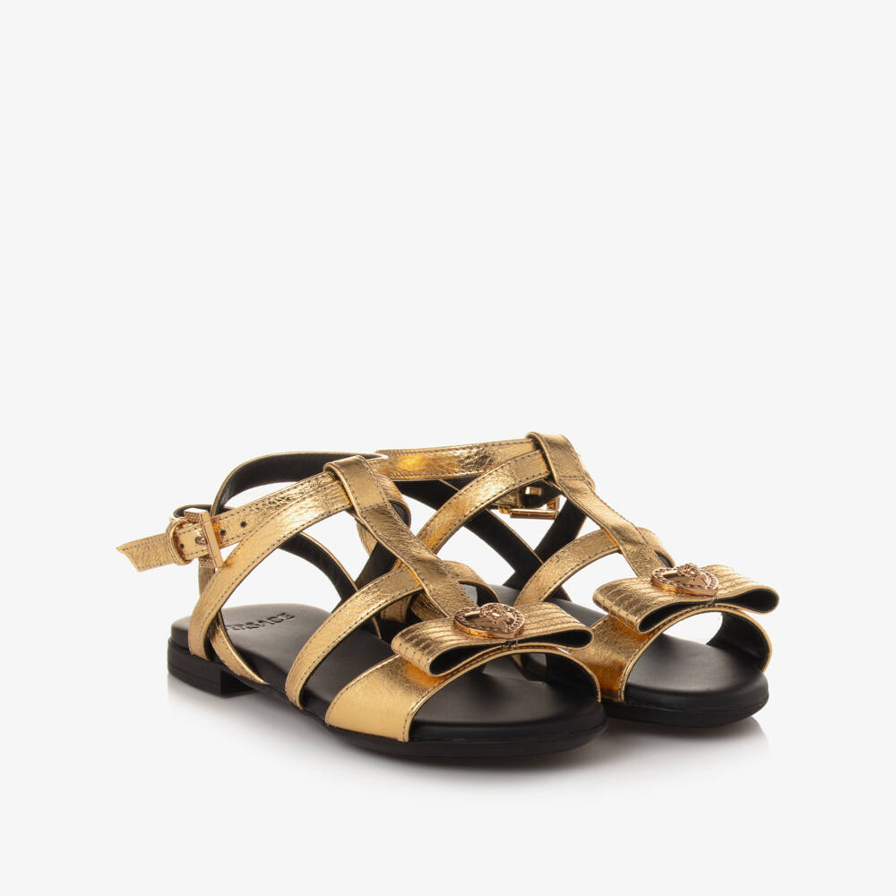 Versace-Girls Gold Medusa Leather Sandals | Childrensalon Outlet