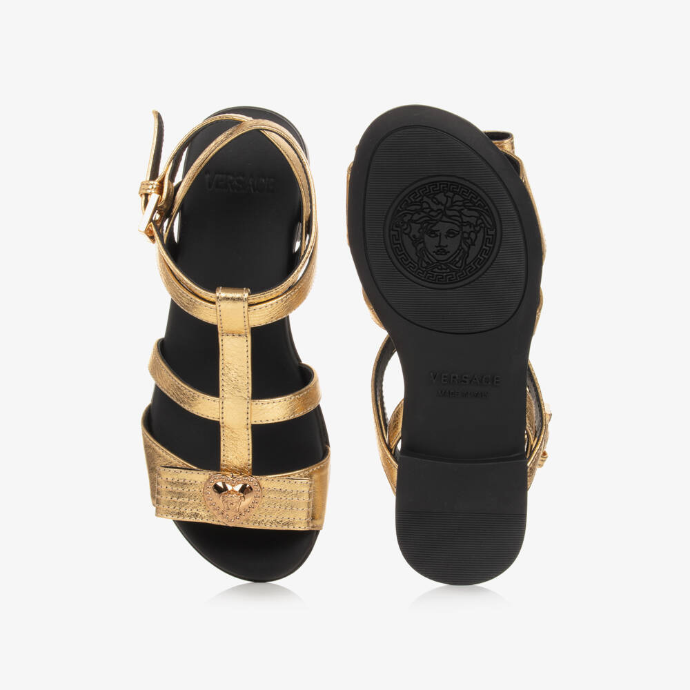 Versace-Золотистые кожаные сандалии Medusa для девочек | Childrensalon Outlet
