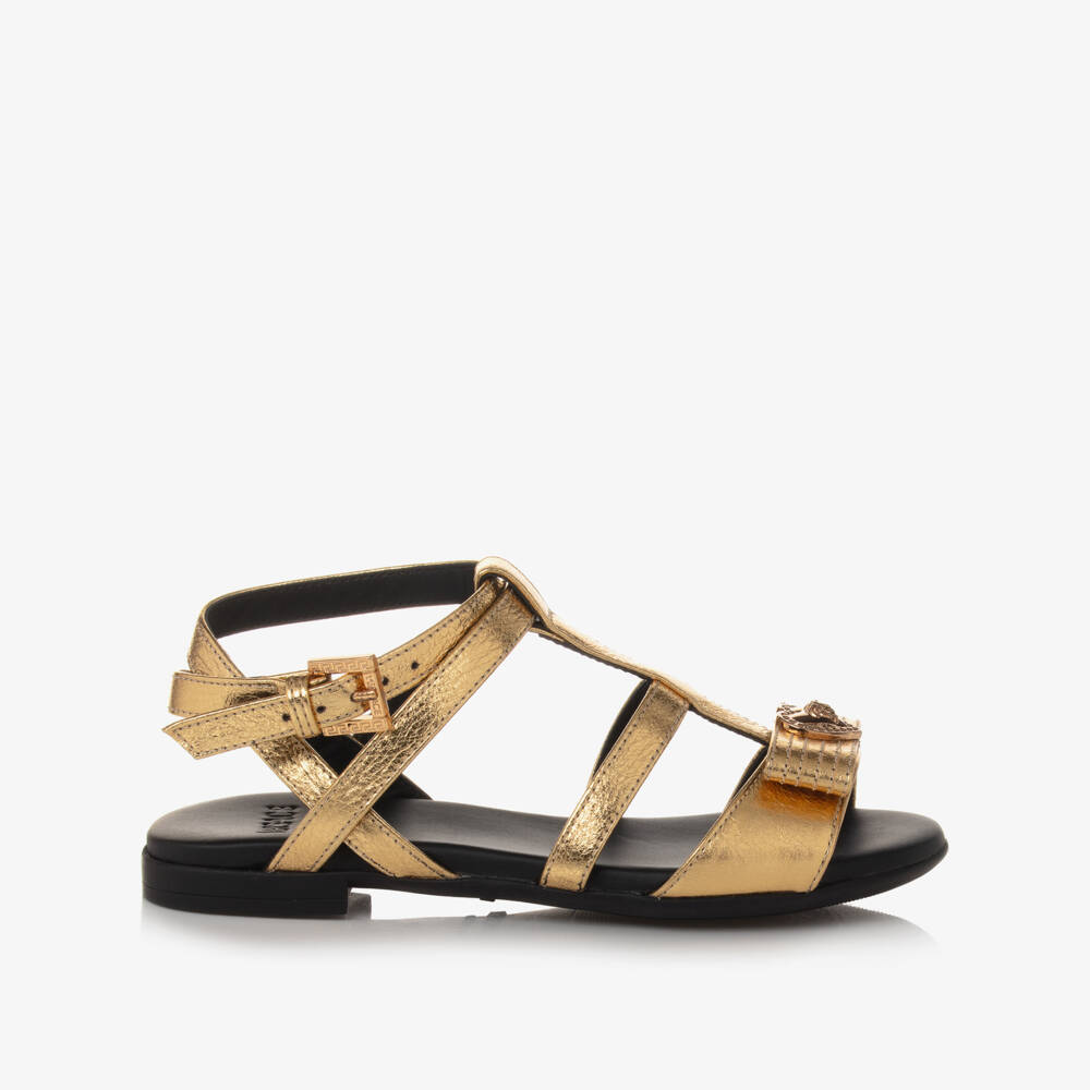 Versace-Золотистые кожаные сандалии Medusa для девочек | Childrensalon Outlet