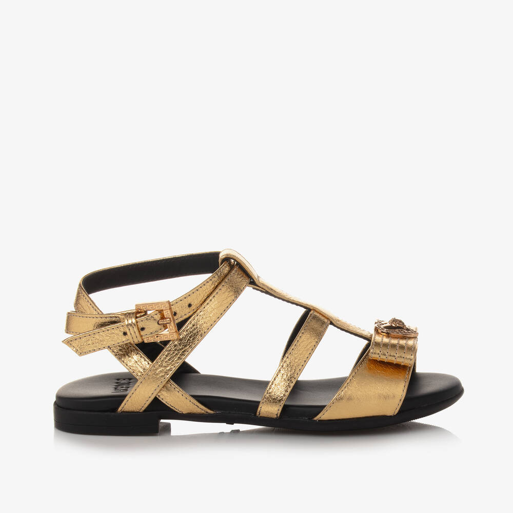 Versace-Girls Gold Medusa Leather Sandals | Childrensalon Outlet