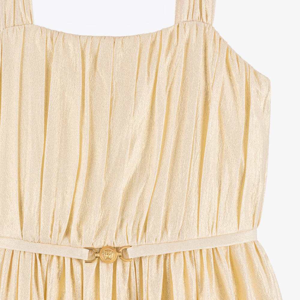 Versace-Girls Gold Silk Party Dress | Childrensalon Outlet
