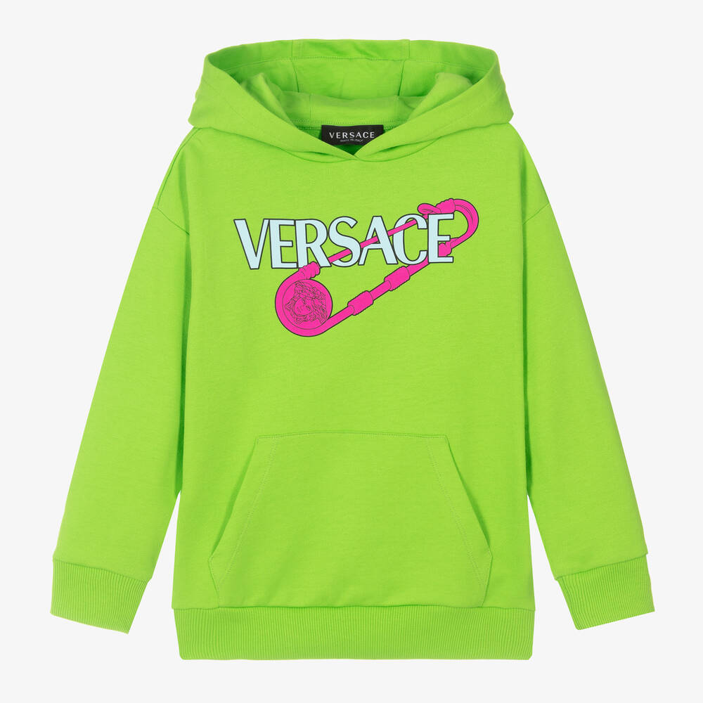 Versace - Girls Green Cotton Logo Hoodie | Childrensalon