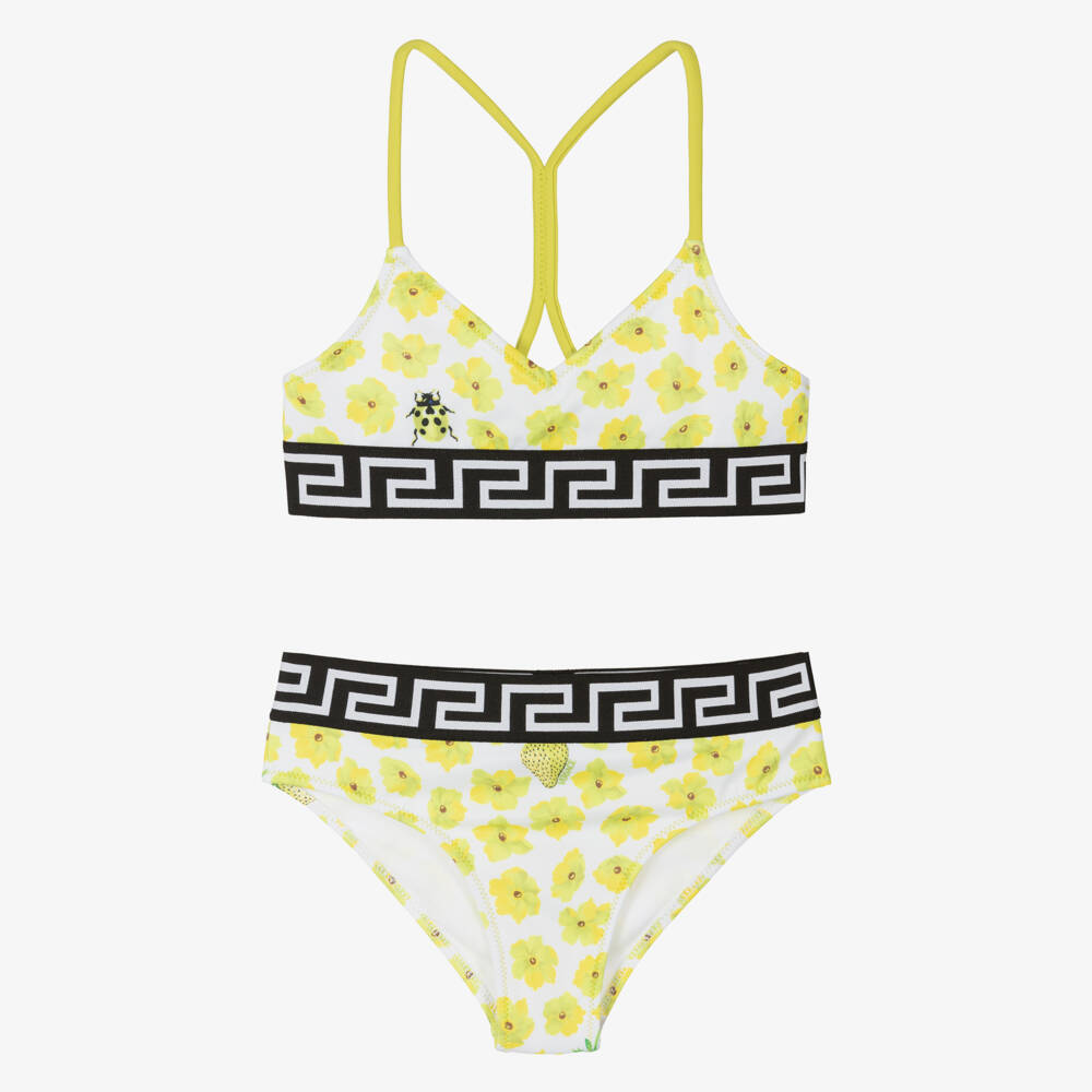 Versace-Girls Green Floral & Greca Bikini | Childrensalon Outlet