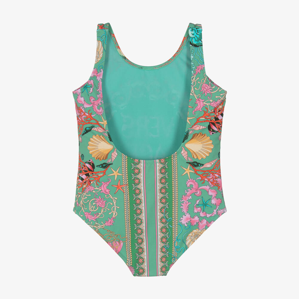 Versace-Купальник с морским принтом зеленый для девочек | Childrensalon Outlet