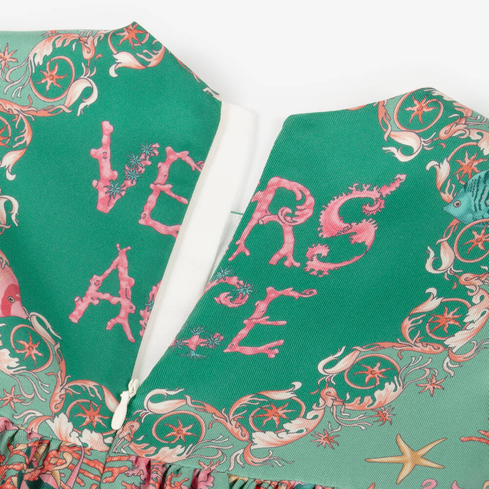 Versace-Шелковое барочное платье зеленого цвета для девочек | Childrensalon Outlet