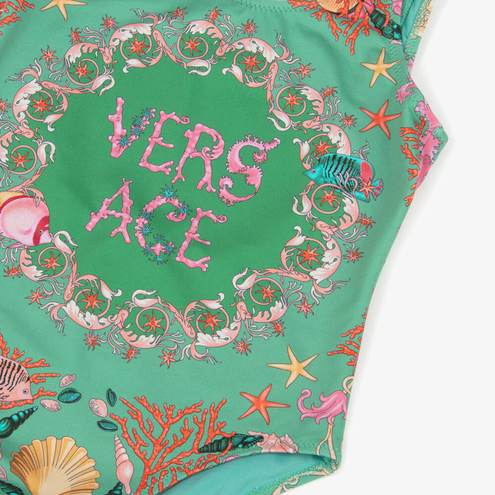 Versace-Купальник с морским принтом зеленый для девочек | Childrensalon Outlet