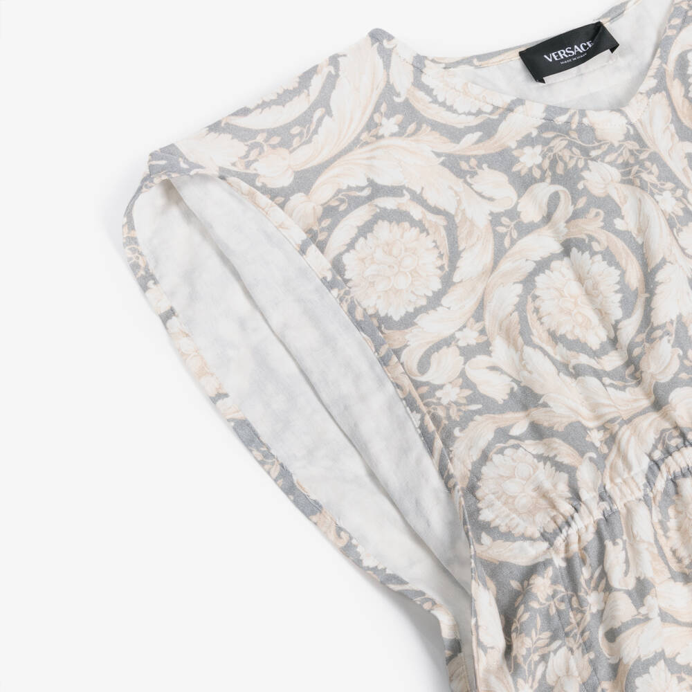 Versace-Girls Grey Barocco Print Cotton Kaftan | Childrensalon Outlet