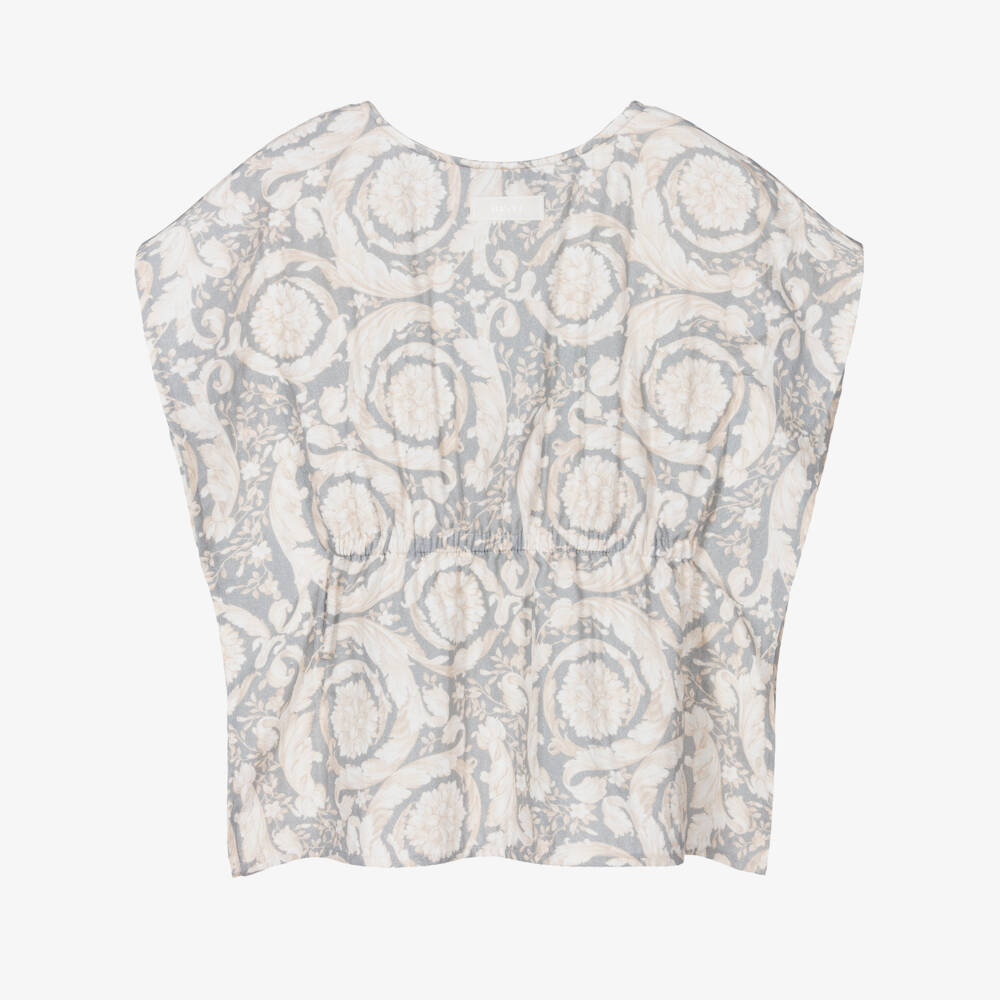 Versace-Girls Grey Barocco Print Cotton Kaftan | Childrensalon Outlet