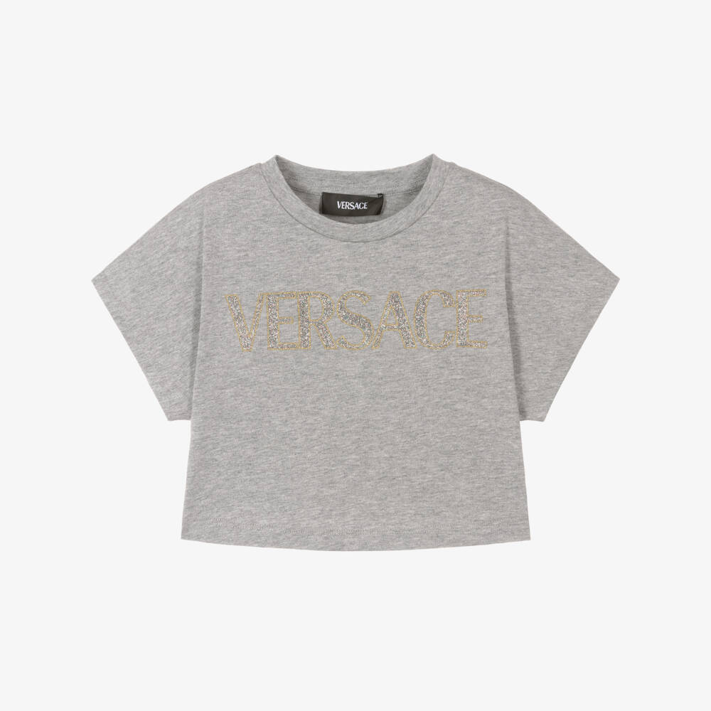 Versace-Girls' Grey Cropped Cotton Tee | Childrensalon Outlet