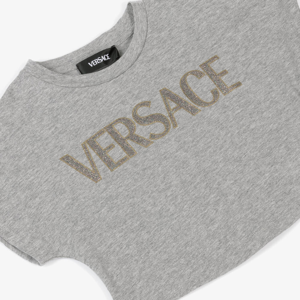 Versace-Girls' Grey Cropped Cotton Tee | Childrensalon Outlet