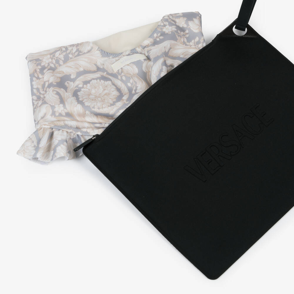 Versace-Girls Grey & Ivory Barocco Swimsuit | Childrensalon Outlet