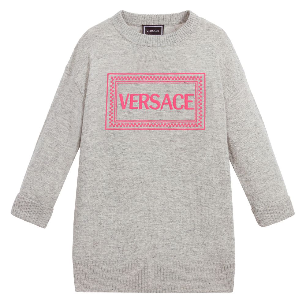 Versace - فستان مزيج صوف محبوك لون رمادي  | Childrensalon