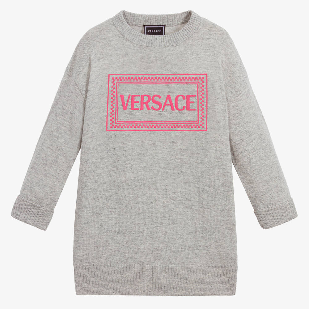 Versace - Girls Grey Knitted Wool Dress | Childrensalon