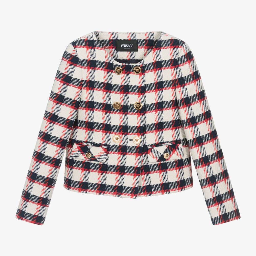 Versace-Girls Ivory Check Tweed Blazer | Childrensalon Outlet