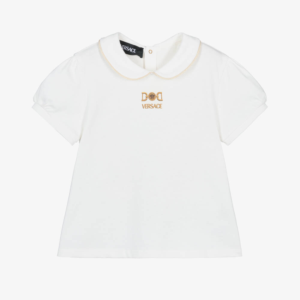 Versace-Girls Ivory Cotton Medusa Tee | Childrensalon Outlet