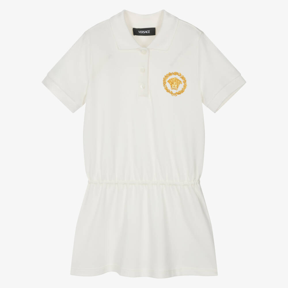 Versace-فستان تنس قطني عاجي للبنات | Childrensalon Outlet