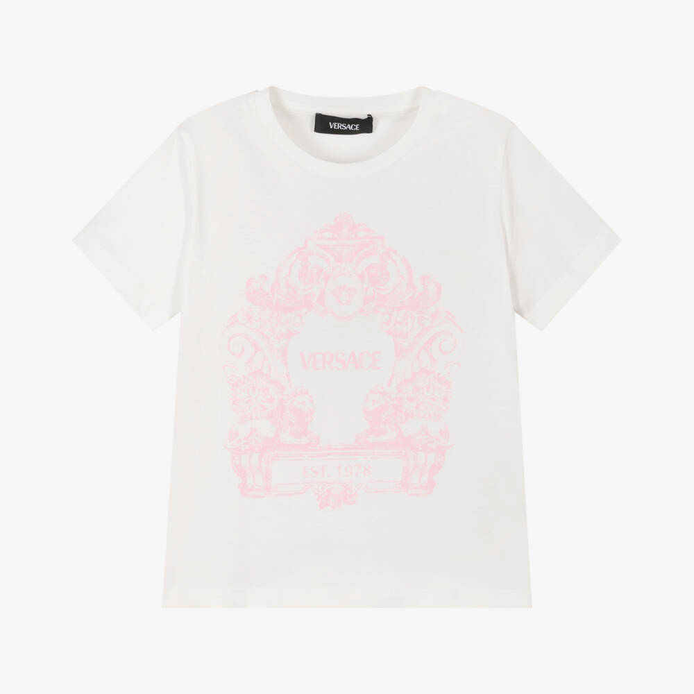 Versace-Girls Ivory Emblem Print Tee | Childrensalon Outlet