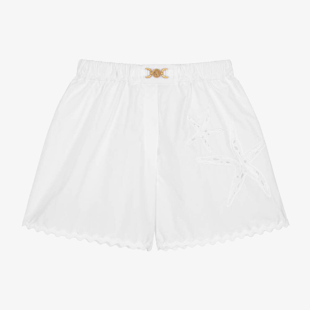 Versace-Girls Ivory Embroidered Shorts | Childrensalon Outlet